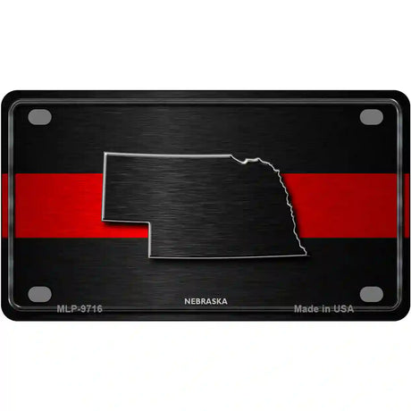 Nebraska Thin Red Line Metal Novelty License Plate 4" x 2.2" (MLP)