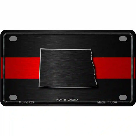 North Dakota Thin Red Line Metal Novelty License Plate 4" x 2.2" (MLP)