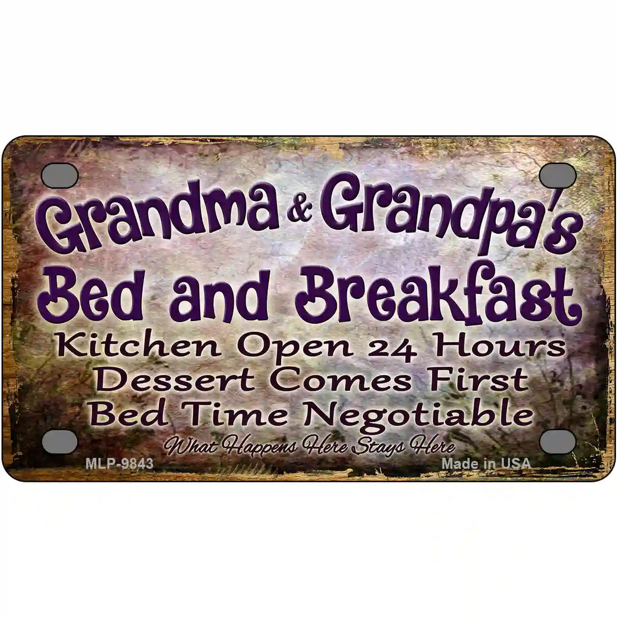 Grandma And Grandpa Bed & Breakfast Metal Novelty License Plate 4" x 2.2" (MLP)