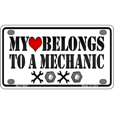 Heart Belongs To Mechanic Novelty Metal License Plate 4" x 2.2" (MLP)