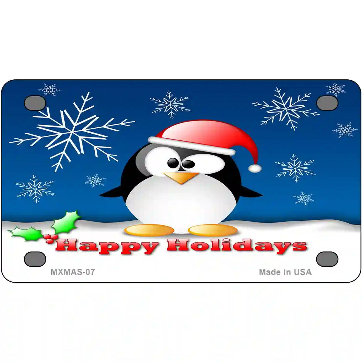 Happy Holidays Penguin Metal Novelty License Plate 4" x 2.2" (MLP)