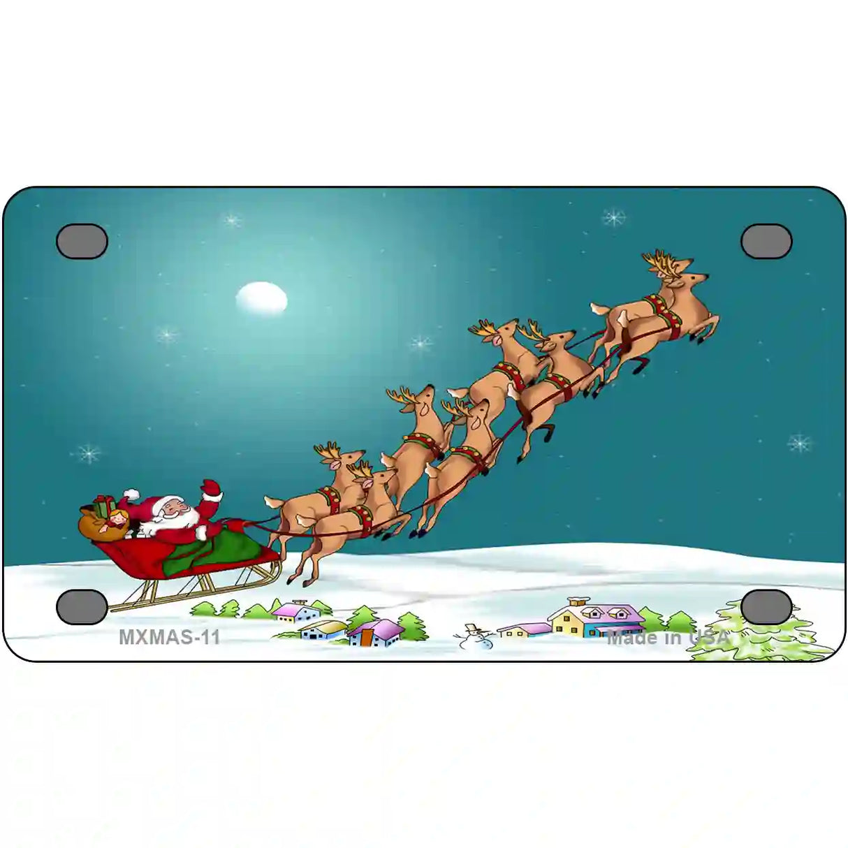 Santa And Reindeer Metal Novelty License Plate 4" x 2.2" (MLP)