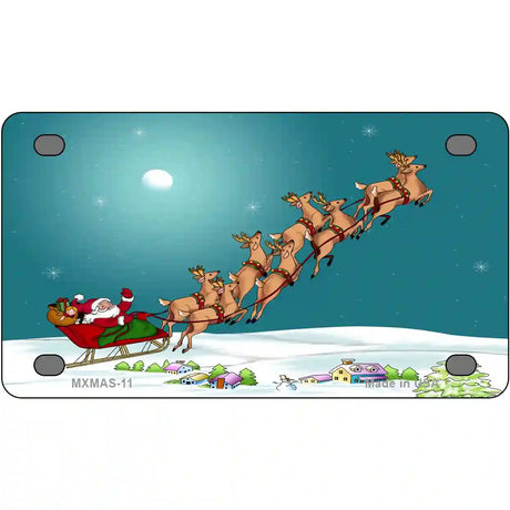 Santa And Reindeer Metal Novelty License Plate 4" x 2.2" (MLP)