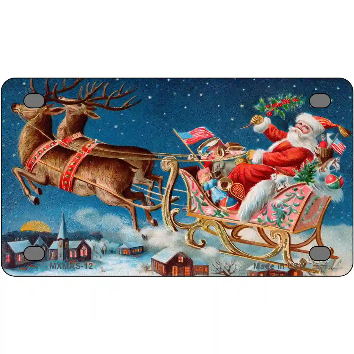 Santa Sleigh Metal Novelty License Plate 4" x 2.2" (MLP)