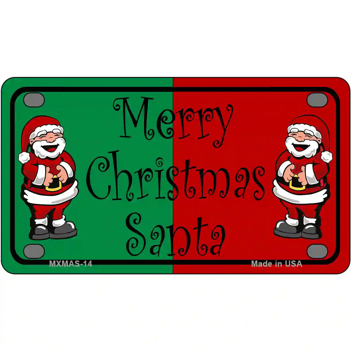 Green Red Santa Metal Novelty License Plate 4" x 2.2" (MLP)