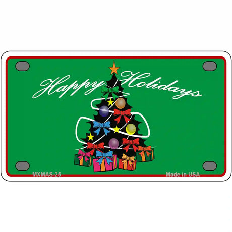 Happy Holidays Christmas Tree Metal Novelty License Plate 4" x 2.2" (MLP)