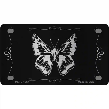 Butterfly Black Brushed Chrome Novelty Metal License Plate 4" x 2.2" (MLPC)