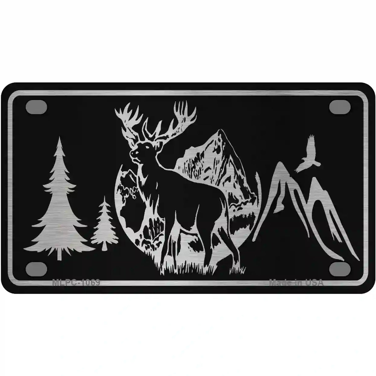 Elk Black Brushed Chrome Novelty Metal License Plate 4" x 2.2" (MLPC)