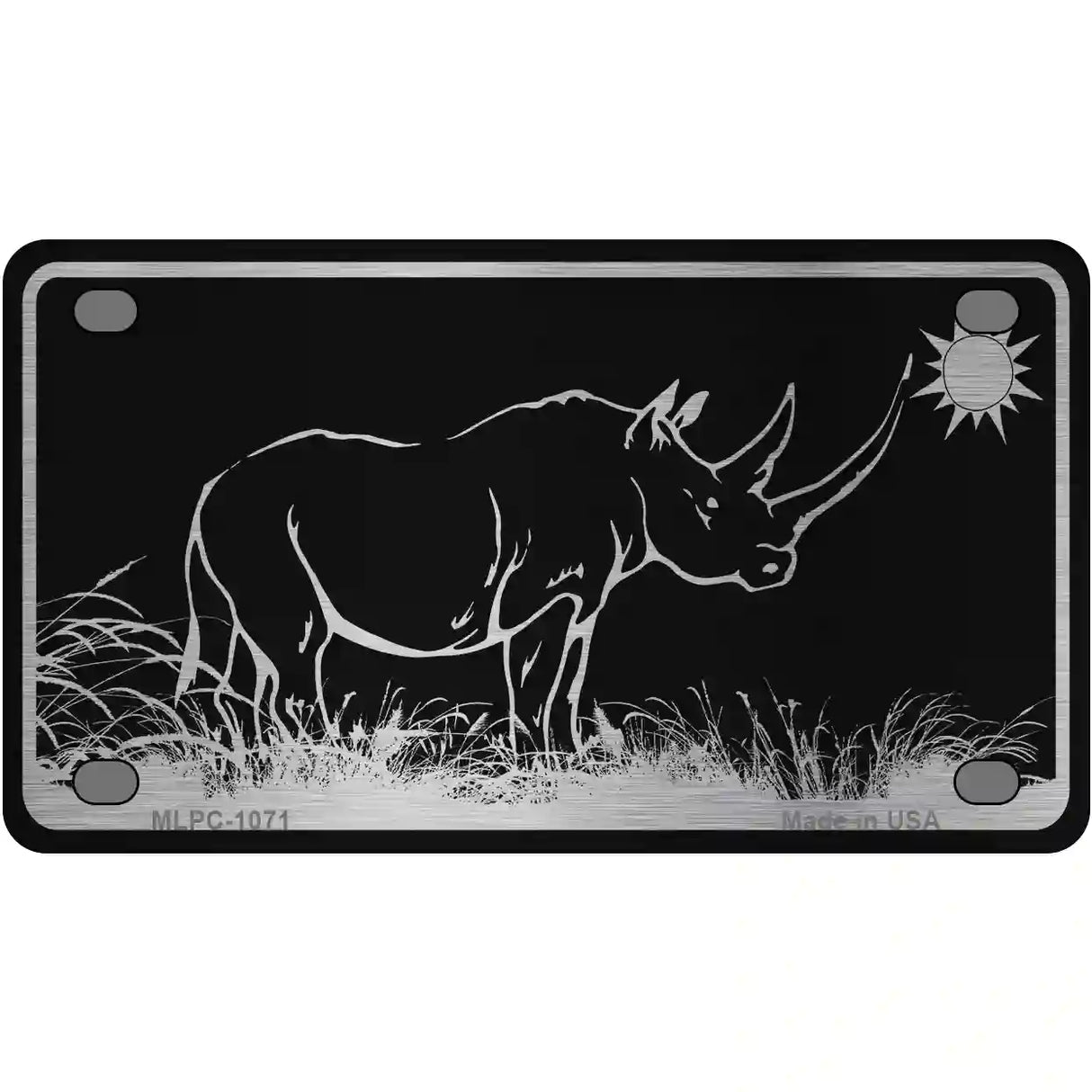 Rhino Black Brushed Chrome Novelty Metal License Plate 4" x 2.2" (MLPC)