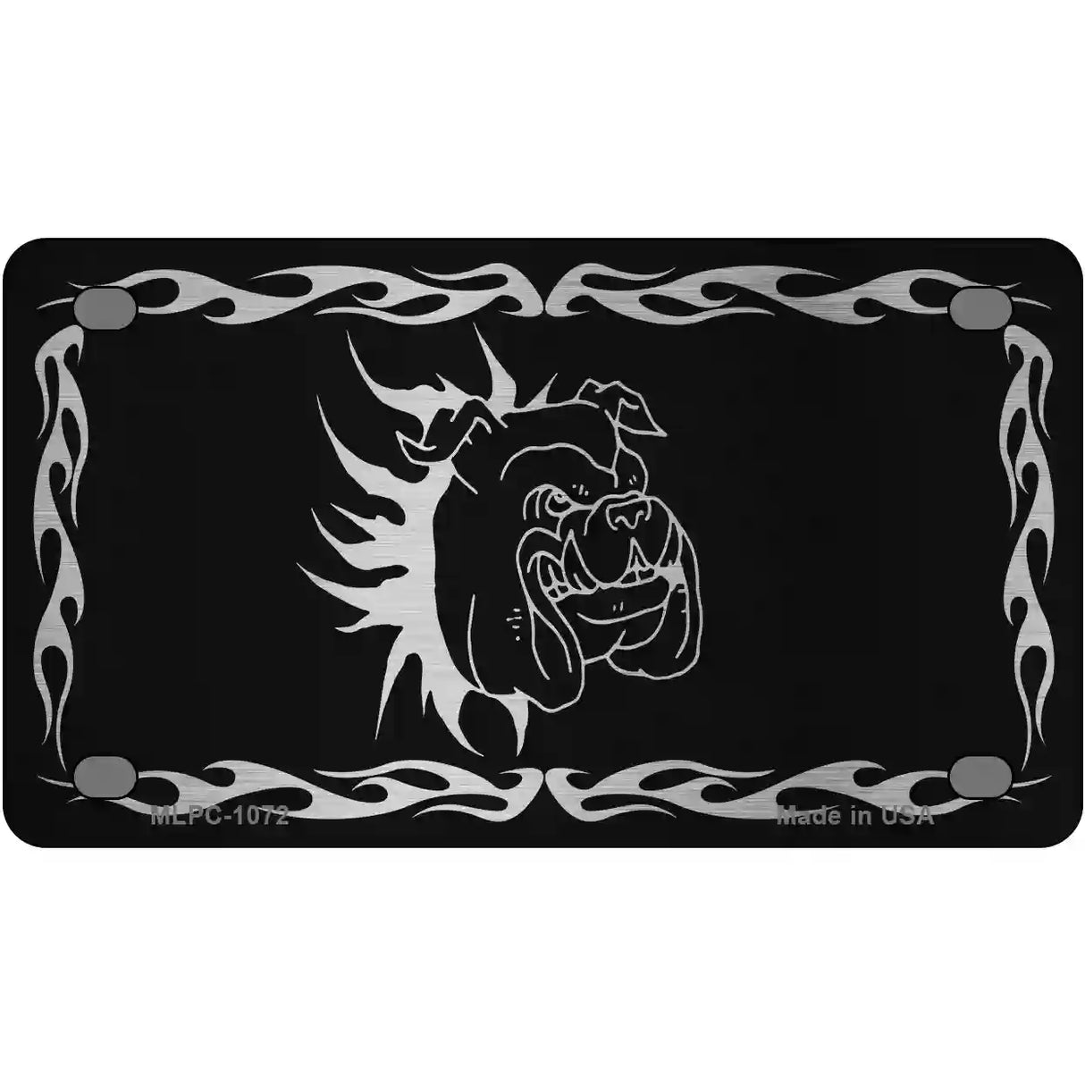 Dog In Flames Black Brushed Chrome Novelty Metal License Plate 4" x 2.2" (MLPC)