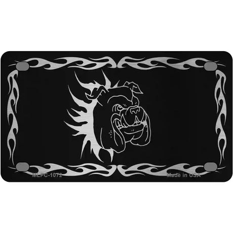 Dog In Flames Black Brushed Chrome Novelty Metal License Plate 4" x 2.2" (MLPC)