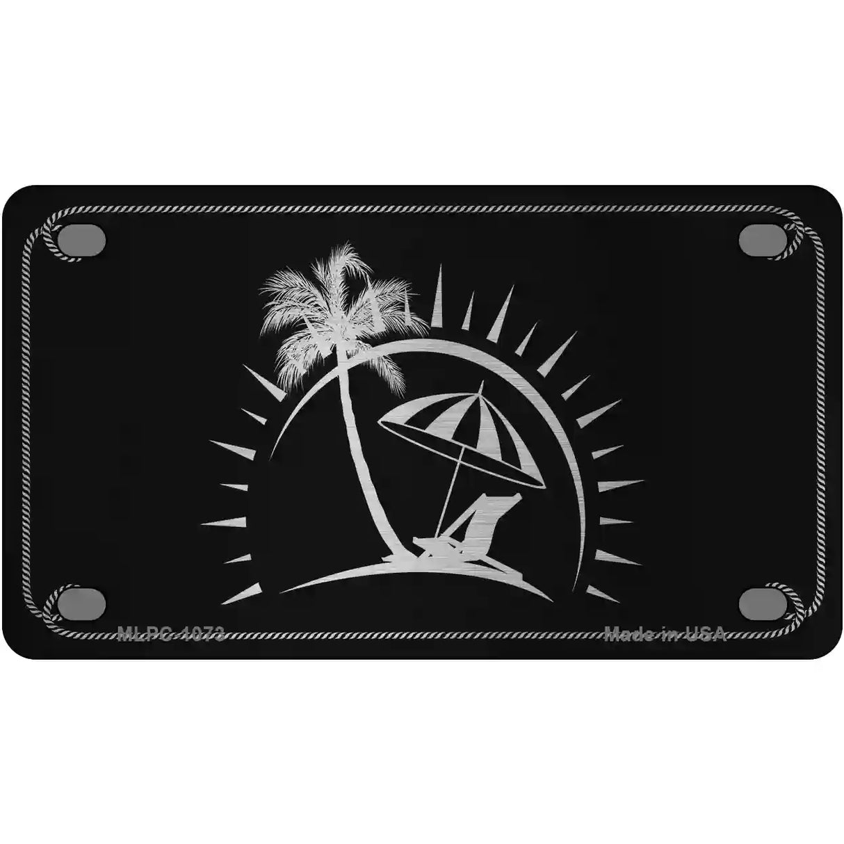 Beach Design Black Brushed Chrome Novelty Metal License Plate 4" x 2.2" (MLPC)