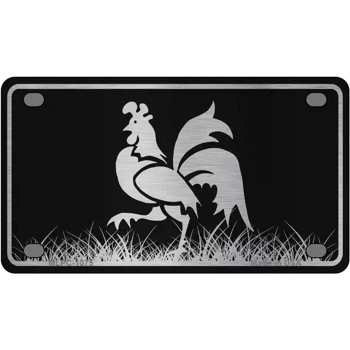 Rooster Black Brushed Chrome Novelty Metal License Plate 4" x 2.2" (MLPC)