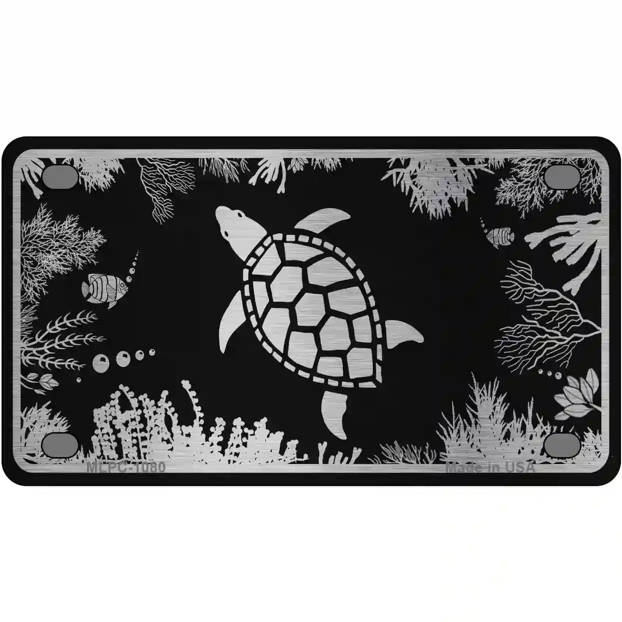 Turtle Black Brushed Chrome Novelty Metal License Plate 4" x 2.2" (MLPC)