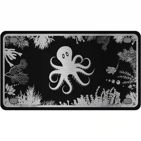 Octopus Black Brushed Chrome Novelty Metal License Plate 4" x 2.2" (MLPC)