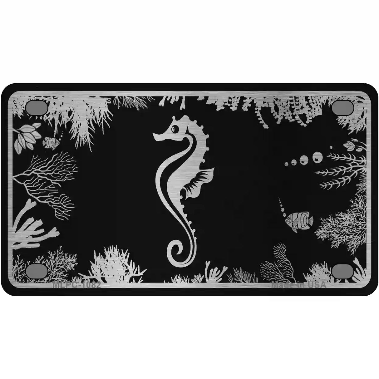 Sea Horse Black Brushed Chrome Novelty Metal License Plate 4" x 2.2" (MLPC)