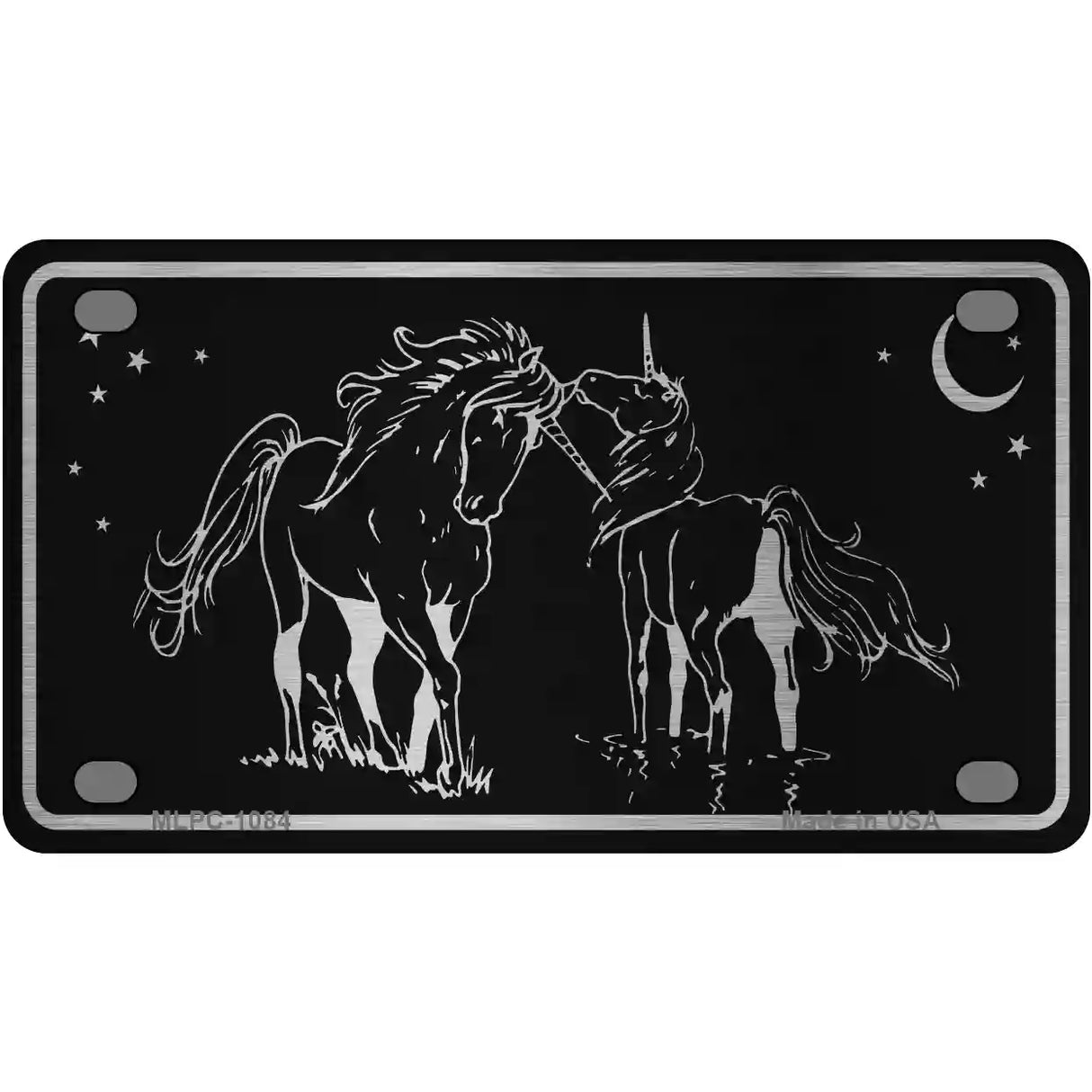 Unicorns Black Brushed Chrome Novelty Metal License Plate 4" x 2.2" (MLPC)