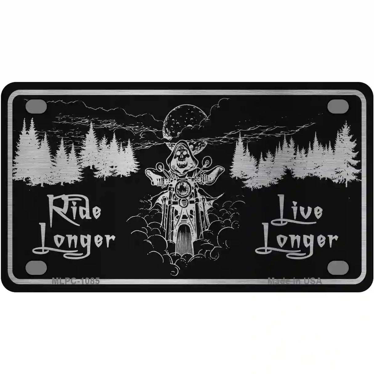 Ride Longer Live Longer Black Brushed Chrome Novelty Metal License Plate 4" x 2.2" (MLPC)