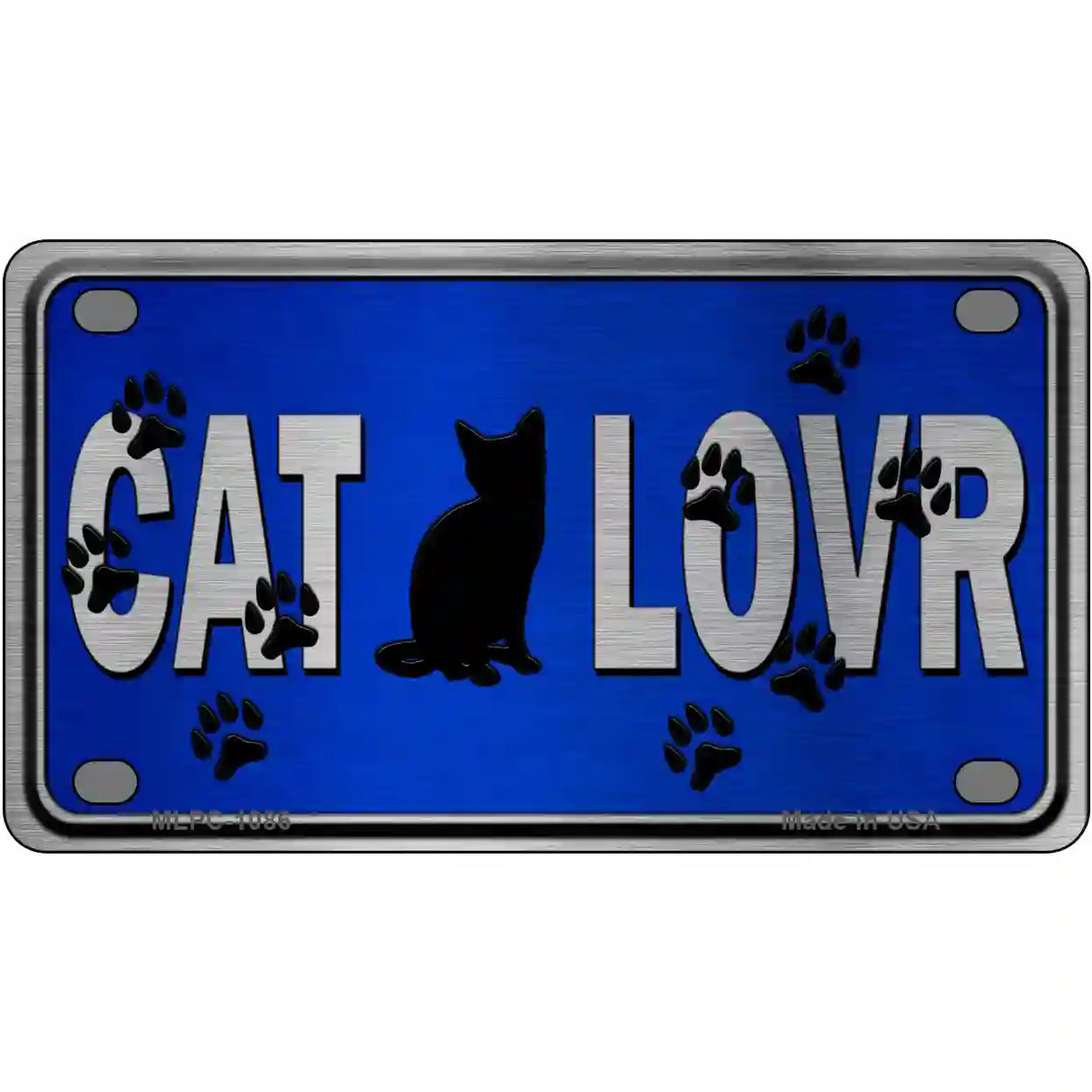 Cat Lover Blue Brushed Chrome Novelty Metal License Plate Tag 4" x 2.2" (MLPC)