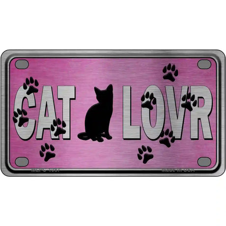 Cat Lover Pink Brushed Chrome Novelty Metal License Plate Tag 4" x 2.2" (MLPC)