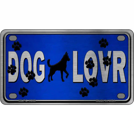 Dog Lover Blue Brushed Chrome Novelty Metal License Plate Tag 4" x 2.2" (MLPC)