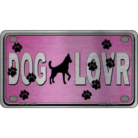 Dog Lover Pink Brushed Chrome Novelty Metal License Plate Tag 4" x 2.2" (MLPC)