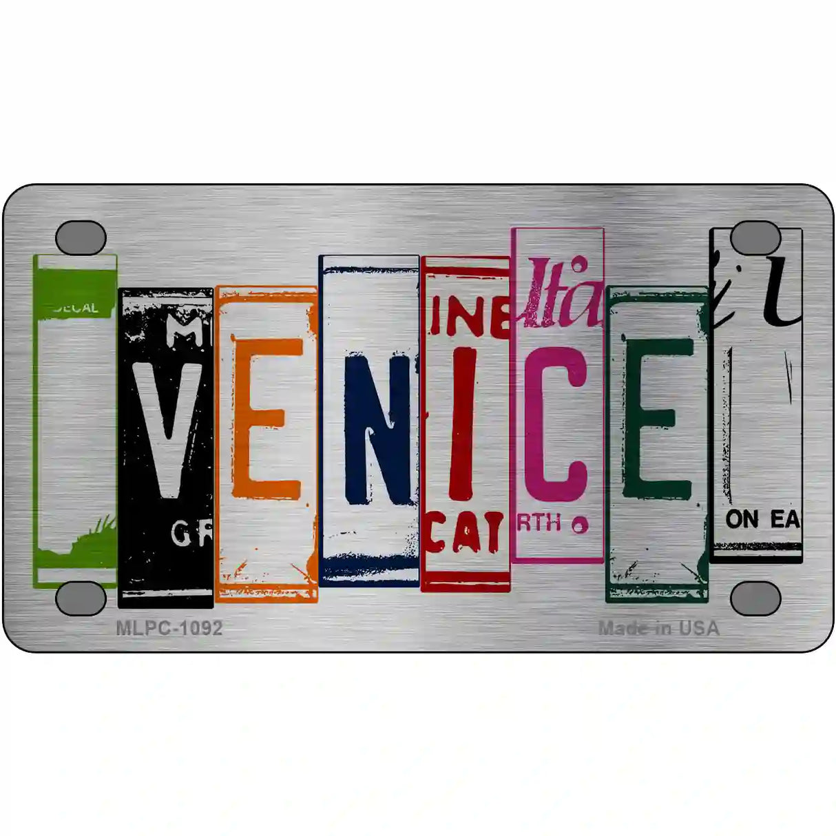 Venice License Plate Art Brushed Chrome Novelty Metal License Plate Tag 4" x 2.2" (MLPC)