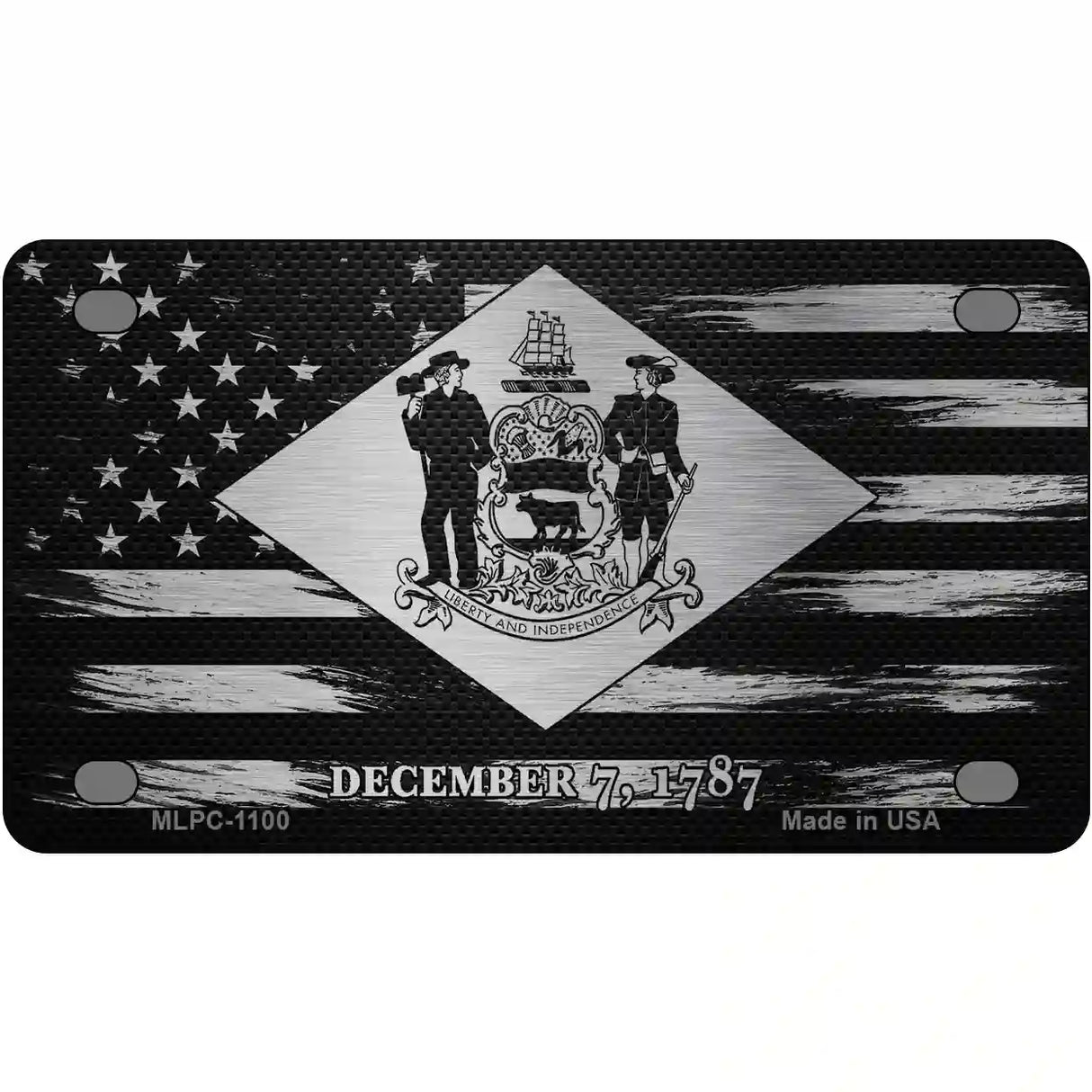 Delaware Carbon Fiber Novelty Metal License Plate 4" x 2.2" (MLPC)