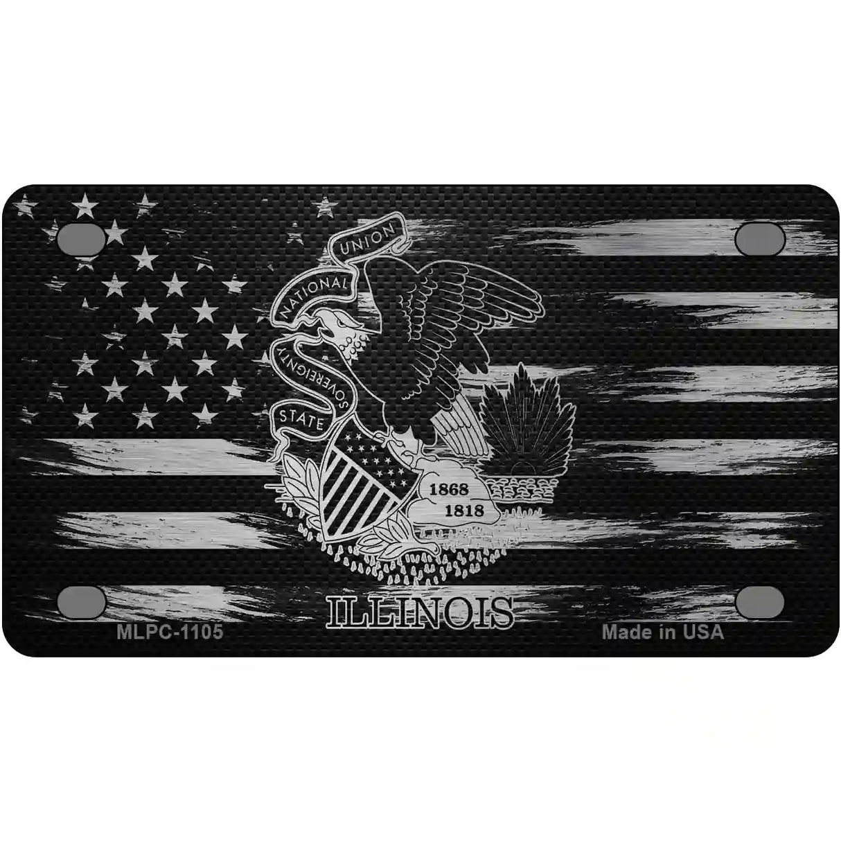 Illinois Carbon Fiber Novelty Metal License Plate 4" x 2.2" (MLPC)