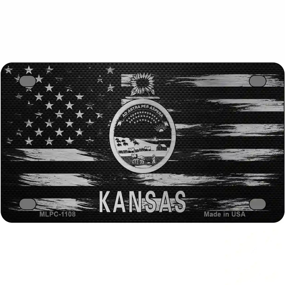 Kansas Carbon Fiber Novelty Metal License Plate 4" x 2.2" (MLPC)