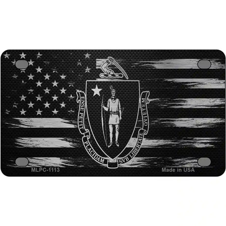 Massachusetts Carbon Fiber Novelty Metal License Plate 4" x 2.2" (MLPC)