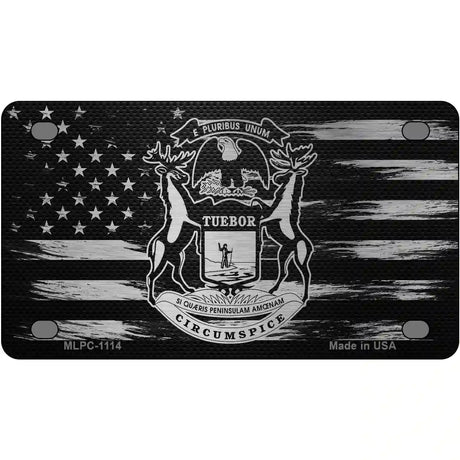 Michigan Carbon Fiber Novelty Metal License Plate 4" x 2.2" (MLPC)