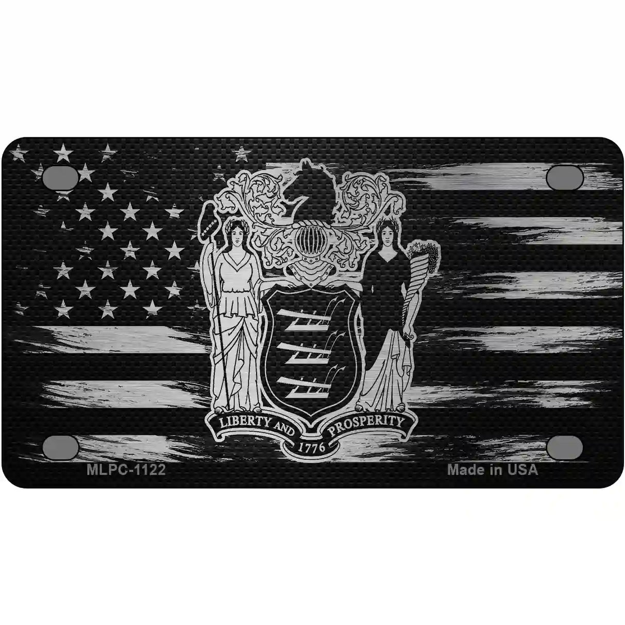 New Jersey Carbon Fiber Novelty Metal License Plate 4" x 2.2" (MLPC)