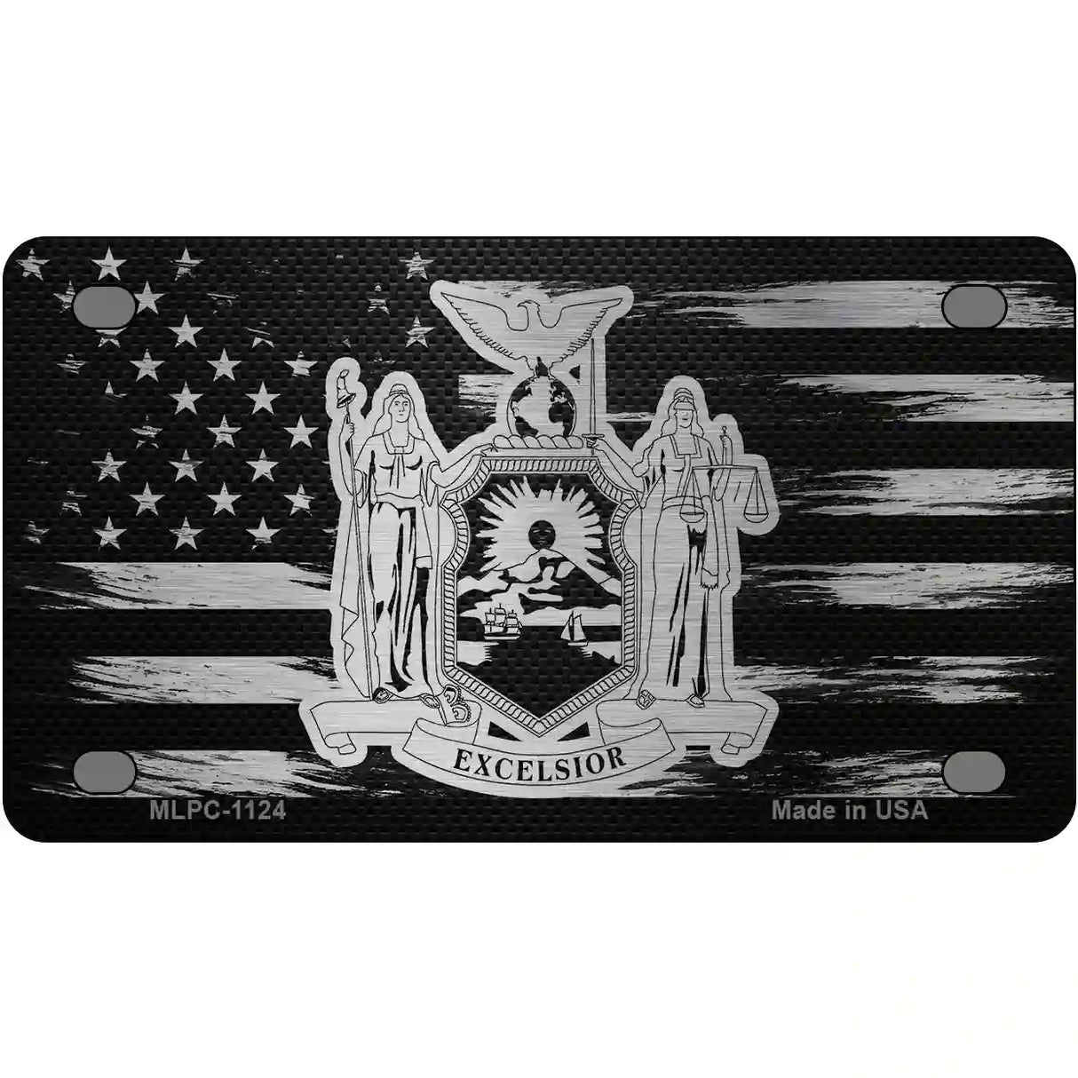 New York Carbon Fiber Novelty Metal License Plate 4" x 2.2" (MLPC)