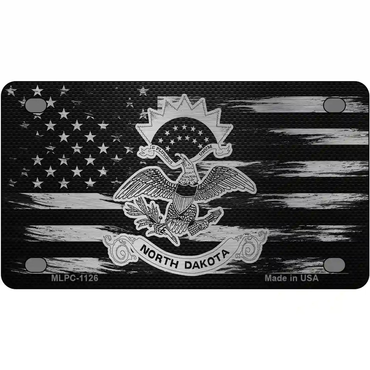 North Dakota Carbon Fiber Novelty Metal License Plate 4" x 2.2" (MLPC)