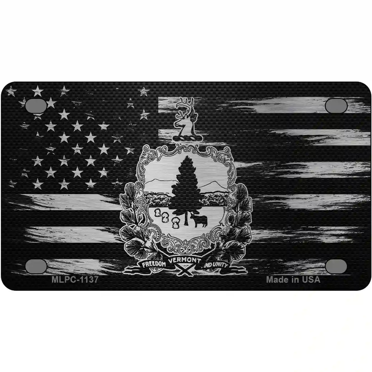 Vermont Carbon Fiber Novelty Metal License Plate 4" x 2.2" (MLPC)