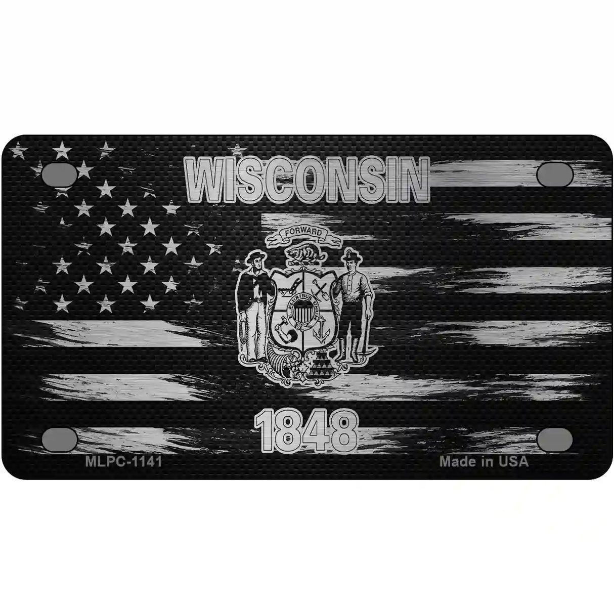 Wisconsin Carbon Fiber Novelty Metal License Plate 4" x 2.2" (MLPC)