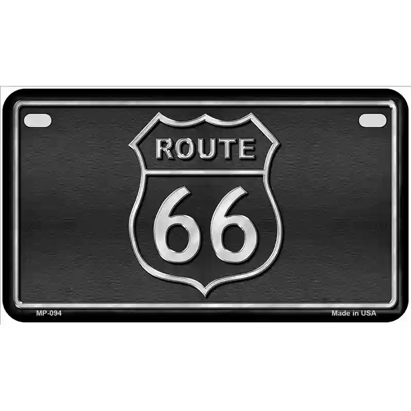 Route 66 Shield Black Metal Novelty License Plate 7" x 4" (MP)