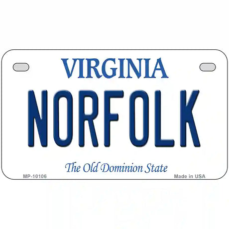 Norfolk Virginia Metal Novelty License Plate 7" x 4" (MP)