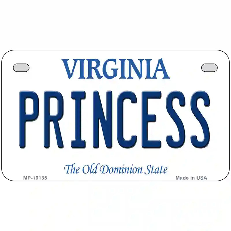 Princess Virginia Metal Novelty License Plate 7" x 4" (MP)