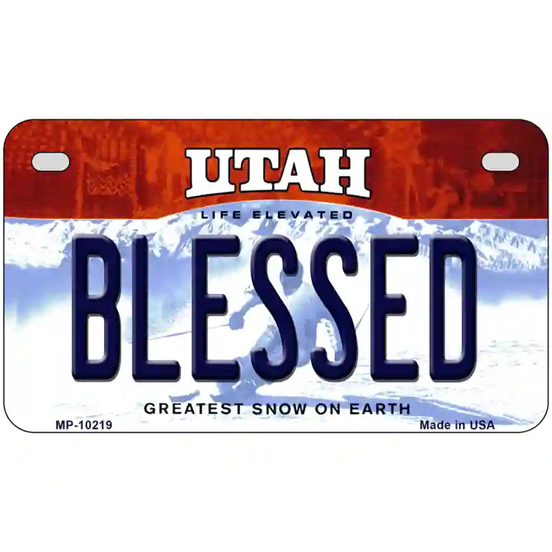 Blessed Utah Metal Novelty License Plate 7" x 4" (MP)