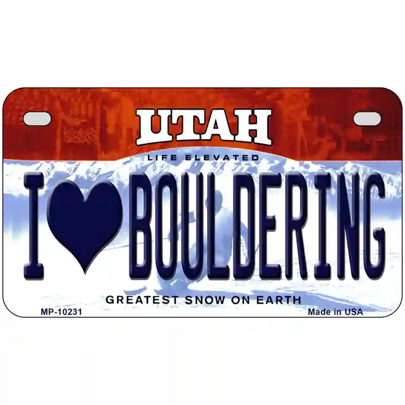 I Love Bouldering Utah Metal Novelty License Plate 7" x 4" (MP)