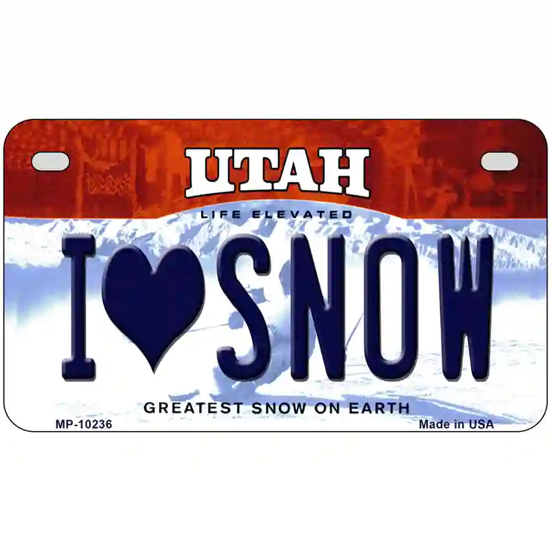 I Love Snow Utah Metal Novelty License Plate 7" x 4" (MP)