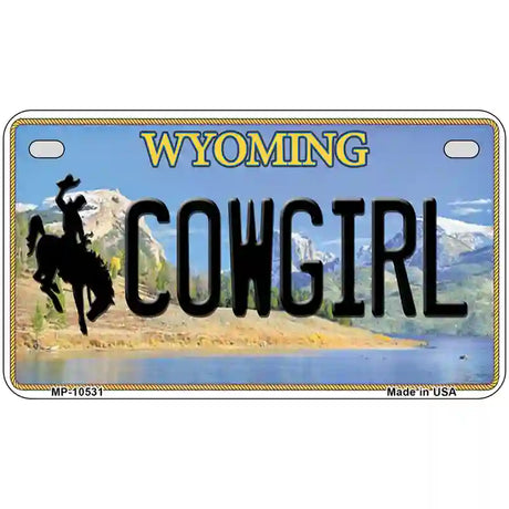 Cowgirl Wyoming Metal Novelty License Plate 7" x 4" (MP)