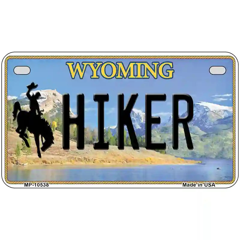 Hiker Wyoming Metal Novelty License Plate 7" x 4" (MP)