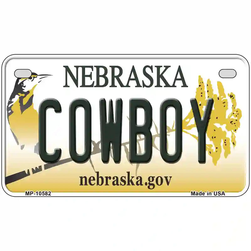 Cowboy Nebraska Metal Novelty License Plate 7" x 4" (MP)