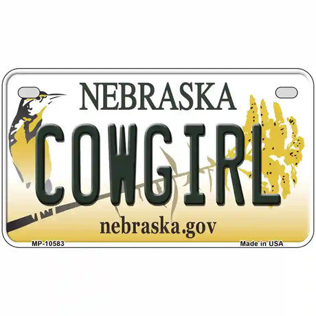 Cowgirl Nebraska Metal Novelty License Plate 7" x 4" (MP)