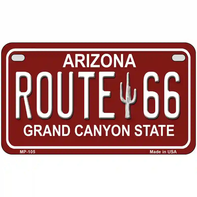 Route 66 Arizona Red Novelty Metal License Plate 7" x 4" (MP)