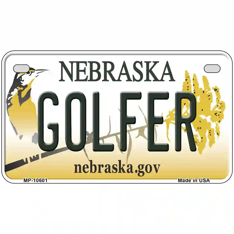 Golfer Nebraska Metal Novelty License Plate 7" x 4" (MP)