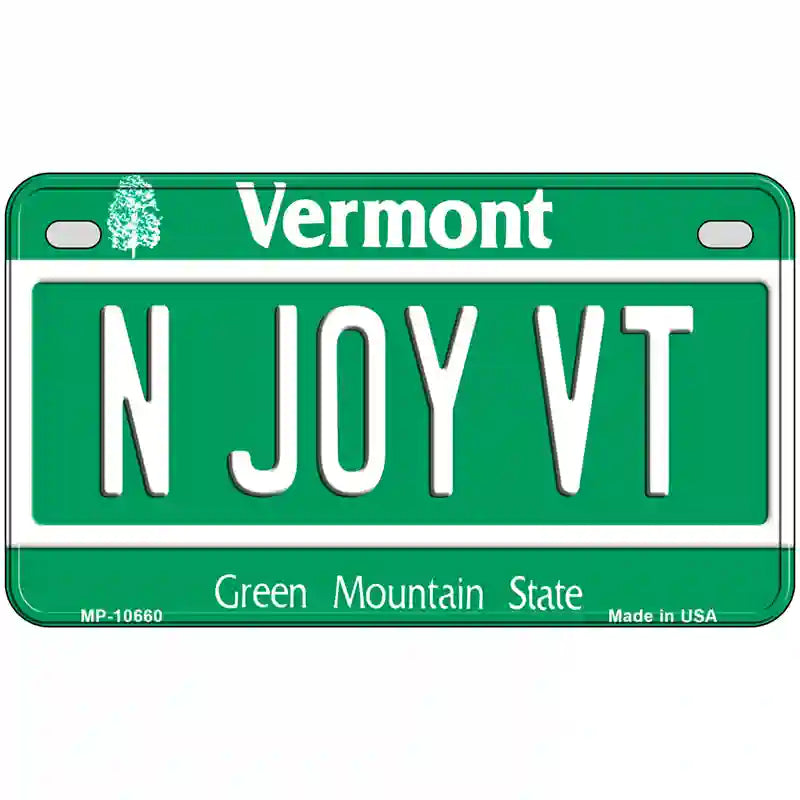 N Joy VT Vermont Metal Novelty License Plate 7" x 4" (MP)